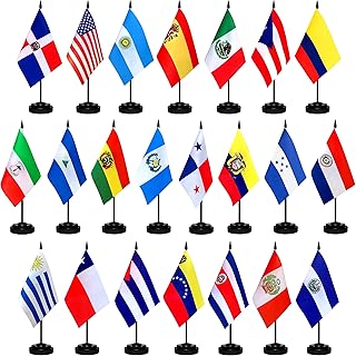 TSMD 22 Countries Spanish Speaking Desk Flags Set Small Mini Latin American Latino Office Table Stick Flags for Heritage Hispanic Month Decorations,5x8 Inch