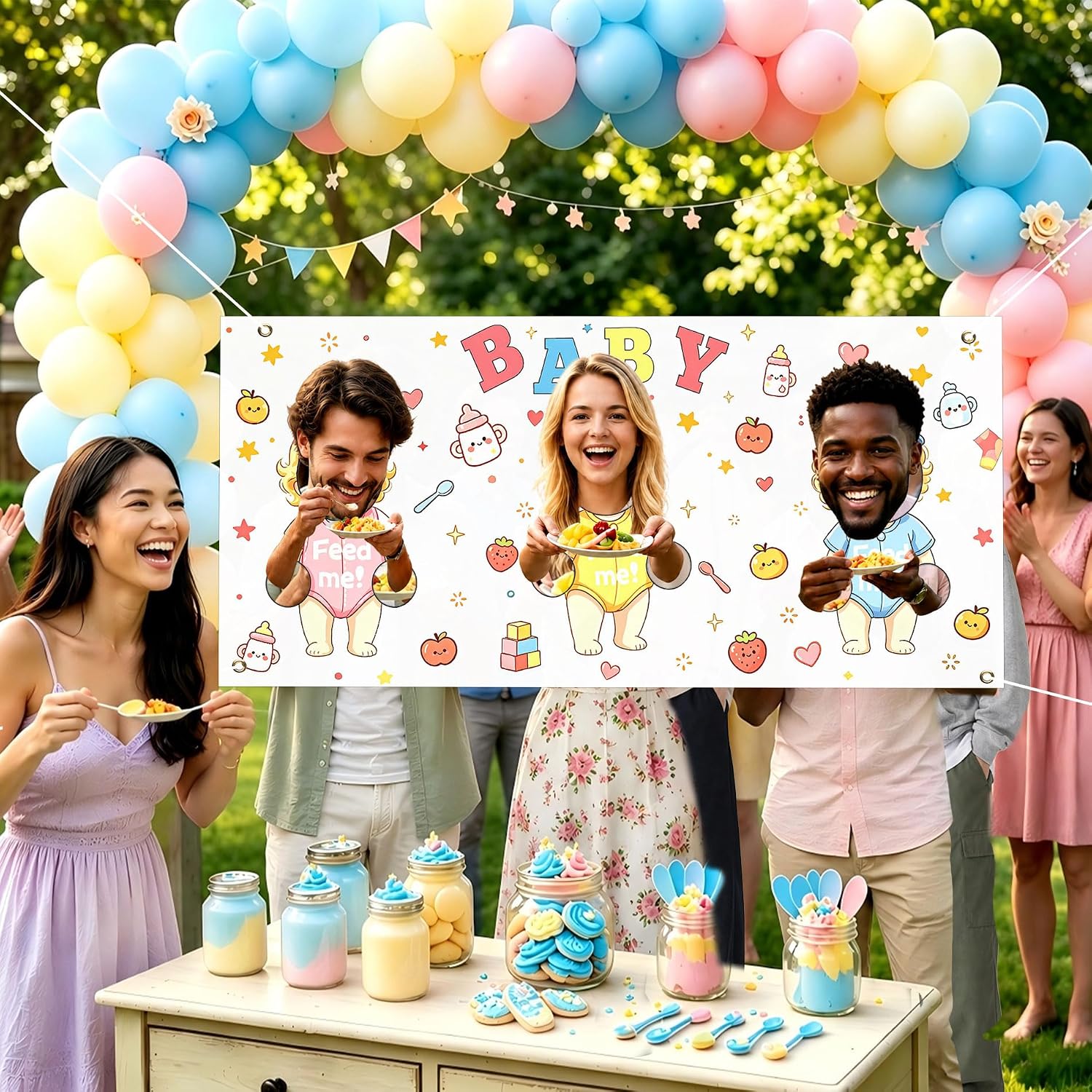 Lebaley 2 Pcs Feed the Baby Game Baby Shower Feeding Me Game Backdrop
