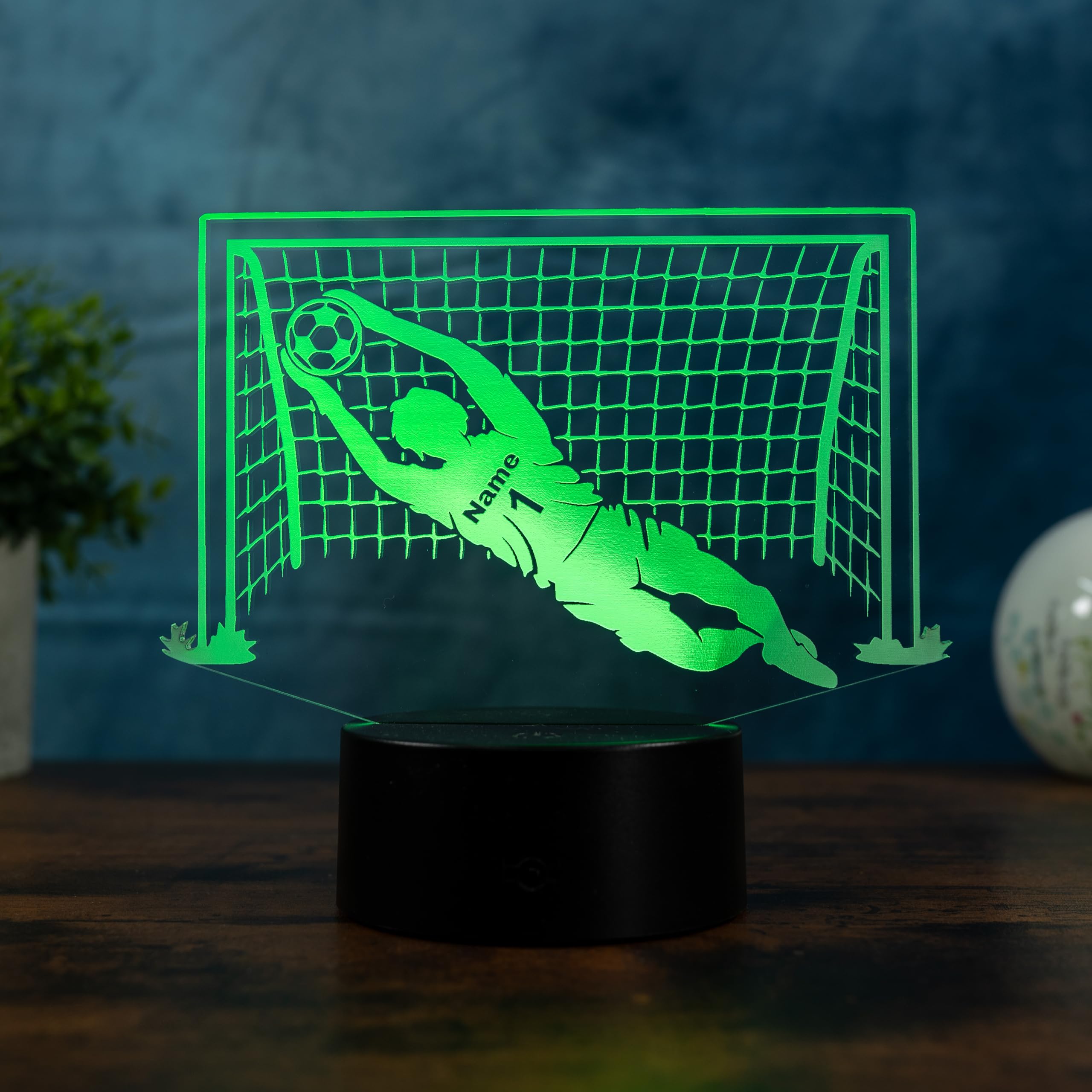 Personalisierte Fußball Torwart Lampe – 3D LED Nachtlicht mit Name – Geschenk für Torhüter & Fußballfans – Fußball Lampe mit Gravur – Deko für Jungs & Männer