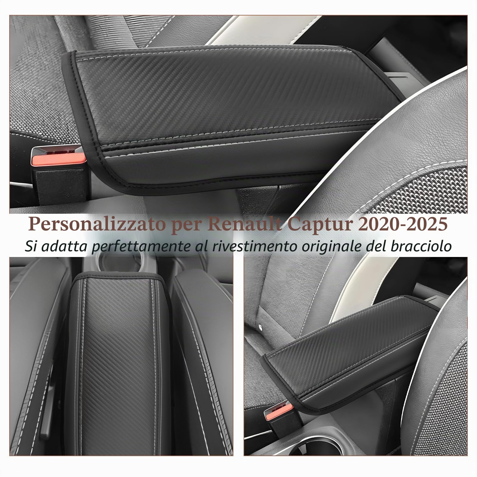 SKTU Copri per Braccioli compatibile con Renault Captur II 2020-2024 2025 in PU Pelle per Bracciolo Centrale (nero)