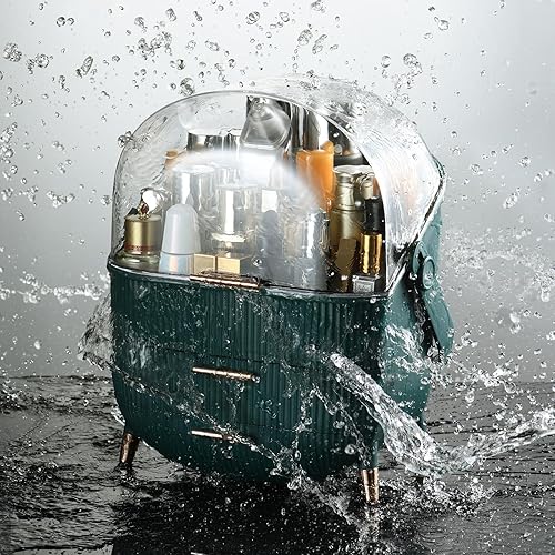 Miniatura 5 de CANITORON Organizador de maquillaje, organizador de cuidado de la piel con 2 cajones y cubierta transparente, vitrina de cosméticos para organizador