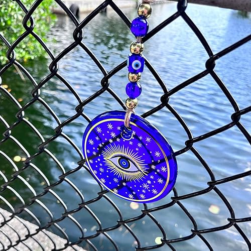 Miniatura 8 de Macroria Decoración dorada hecha a mano con diseño de ojo turco para el hogar, protección, dije de buena suerte, adornos grandes para colgar en la