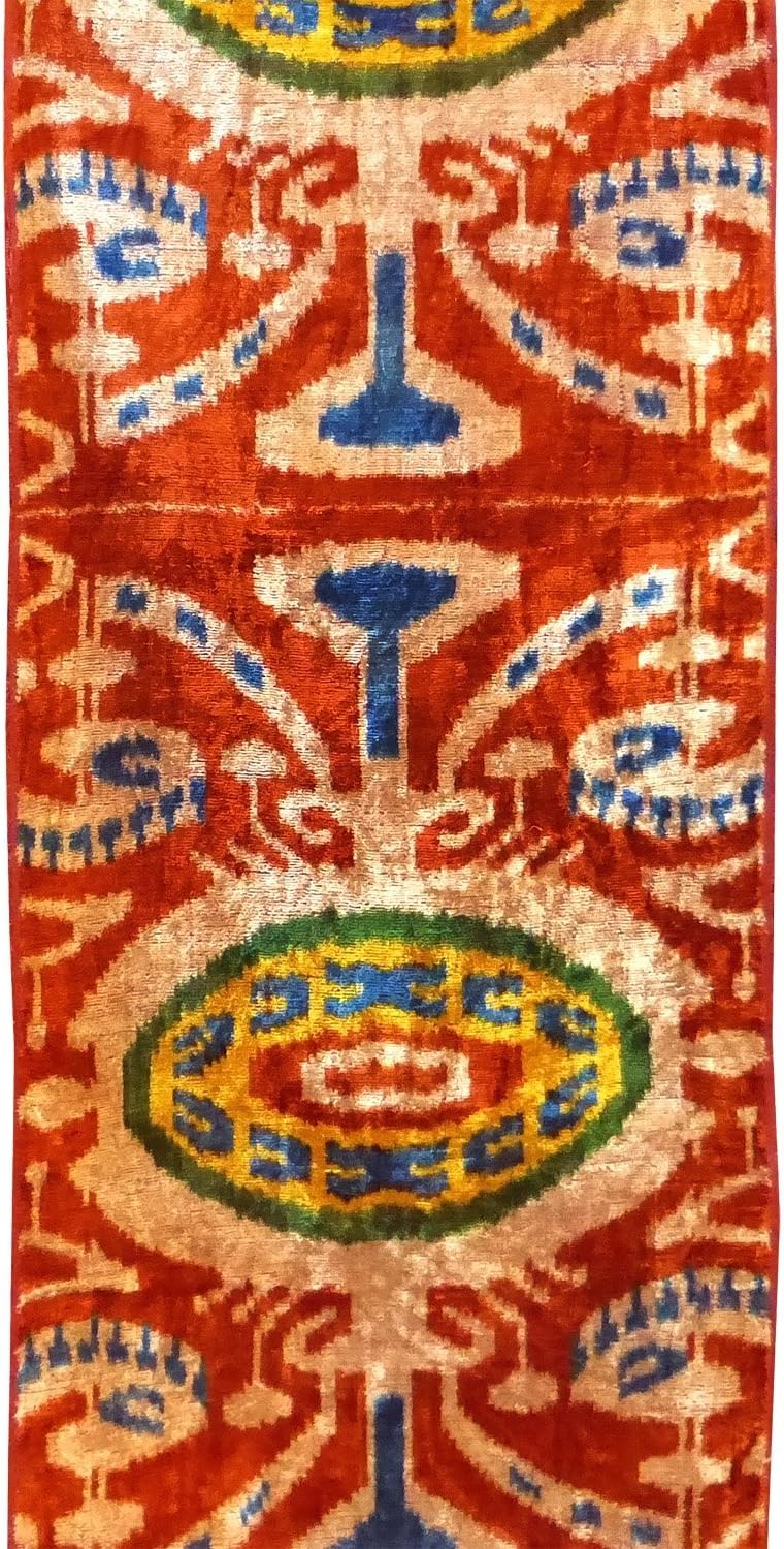 UZBEK PURE SILK IKAT HANDCRAFTED ABR VELVET FABRIC"BAKHMAL" A10643