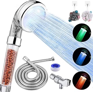 FASTRAS LED Shower Head with Handheld, Shower Head High Pressure Shower Head with Hose, Holder & PTFE Tape etc, 3 Water Te...