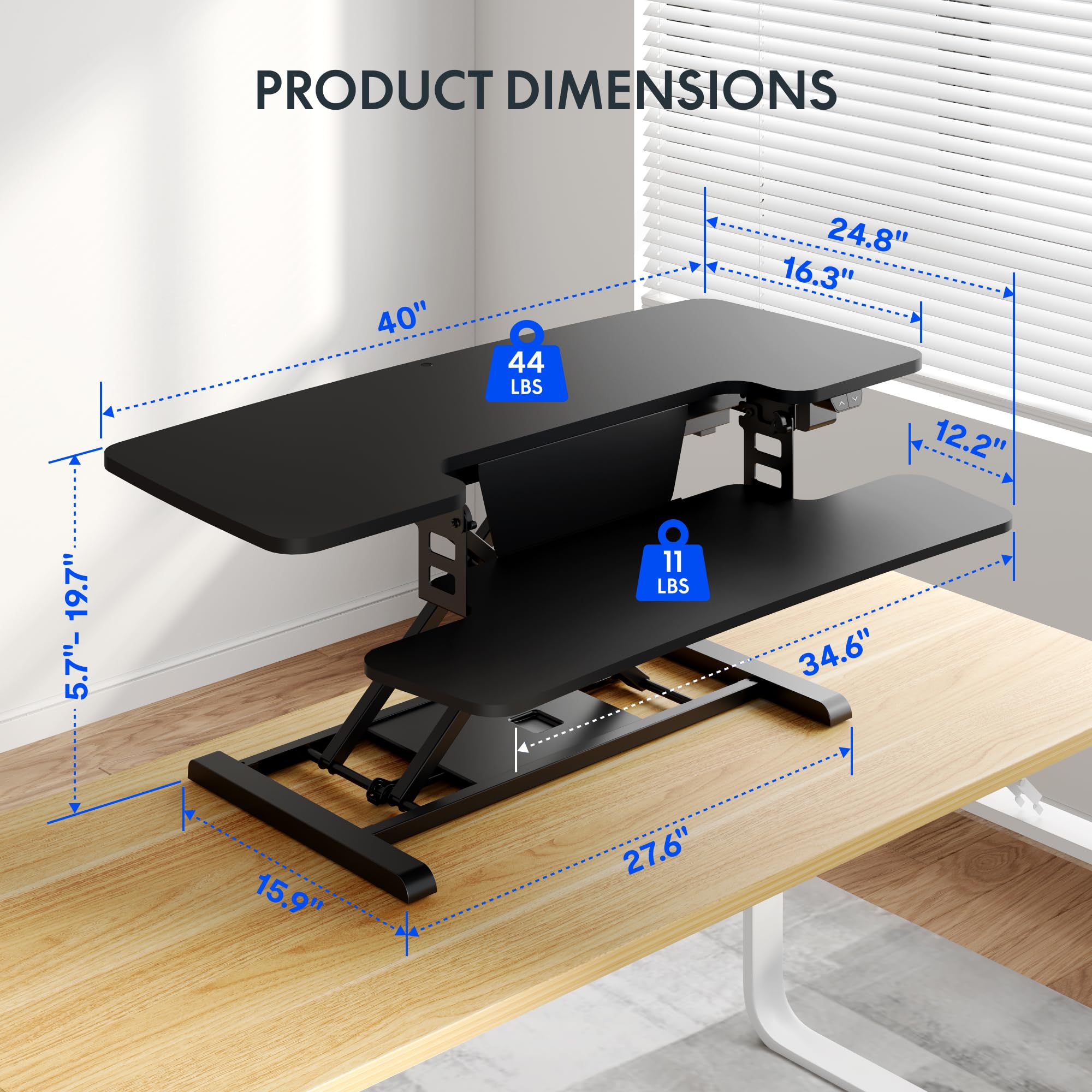 FLEXISPOT 40 Electric Standing Desk Converter Height Adjustable Riser Sit to Stand Monitor and Laptop Workstation with Wide — view 3