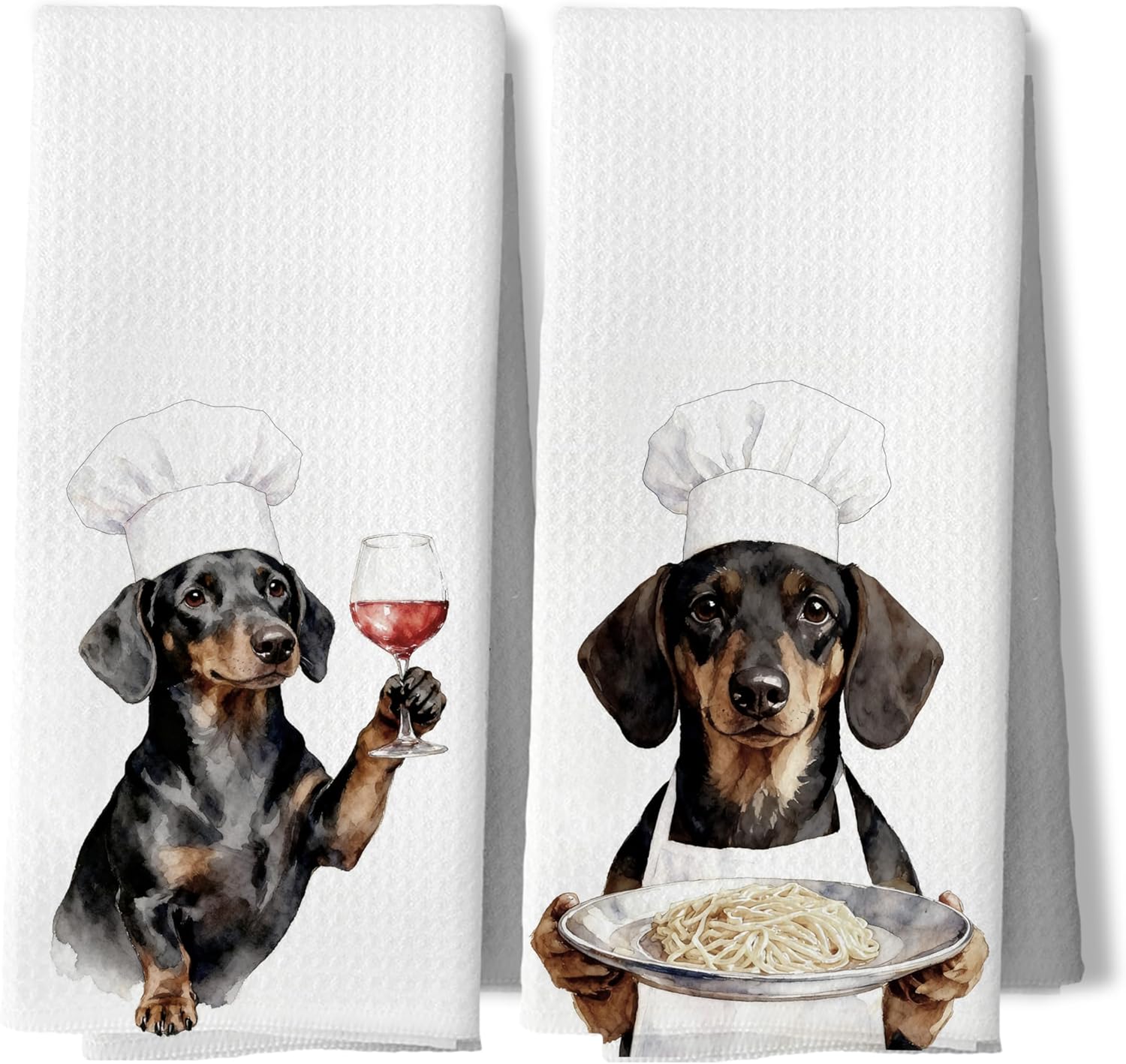 Funny Chef Wine Dachshund Gifts Kitchen Dish Towels, Dachshund Gifts for Women Men, Weiner Dog Decor Decorative Hand Tea Towels for Kitchen Bar Cart, 16x24 Inches Set of 2
