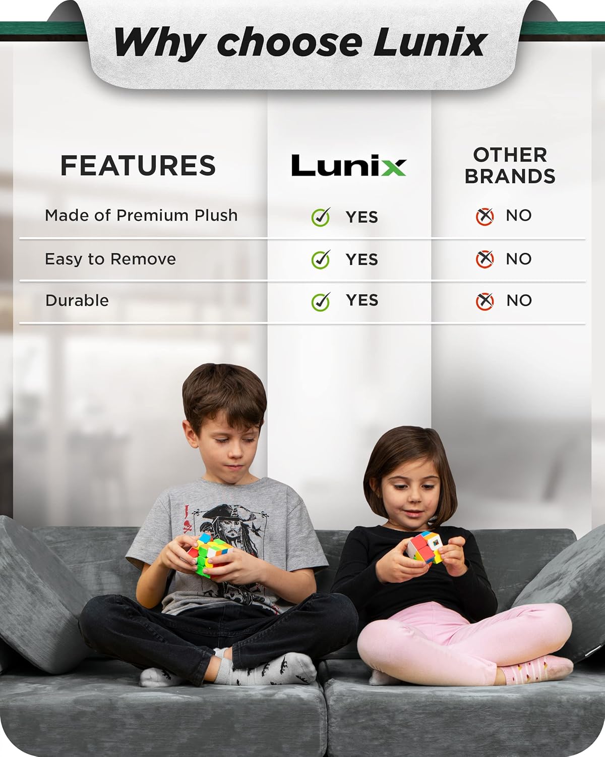 Lunix LX15 Modular Kids Couch 14pcs – Blue + Replacement Gray Cover – Convertible Play Sofa for Toddlers & Kids – Washable, Soft Foam for Climbing, Building & Resting – Bundle and Save 10%