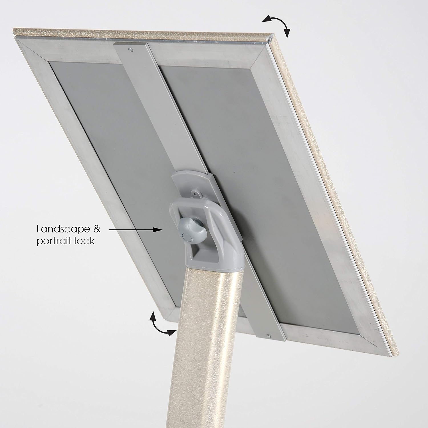 M&T Displays Curved Menu Board, 8.5x11 Inch Pedestal Sign Holder with 8.5x11 Inch Brochure Holder White Pearlic Floor Standing Aluminum Front Loading Easy Open Poster Message... - Image 3
