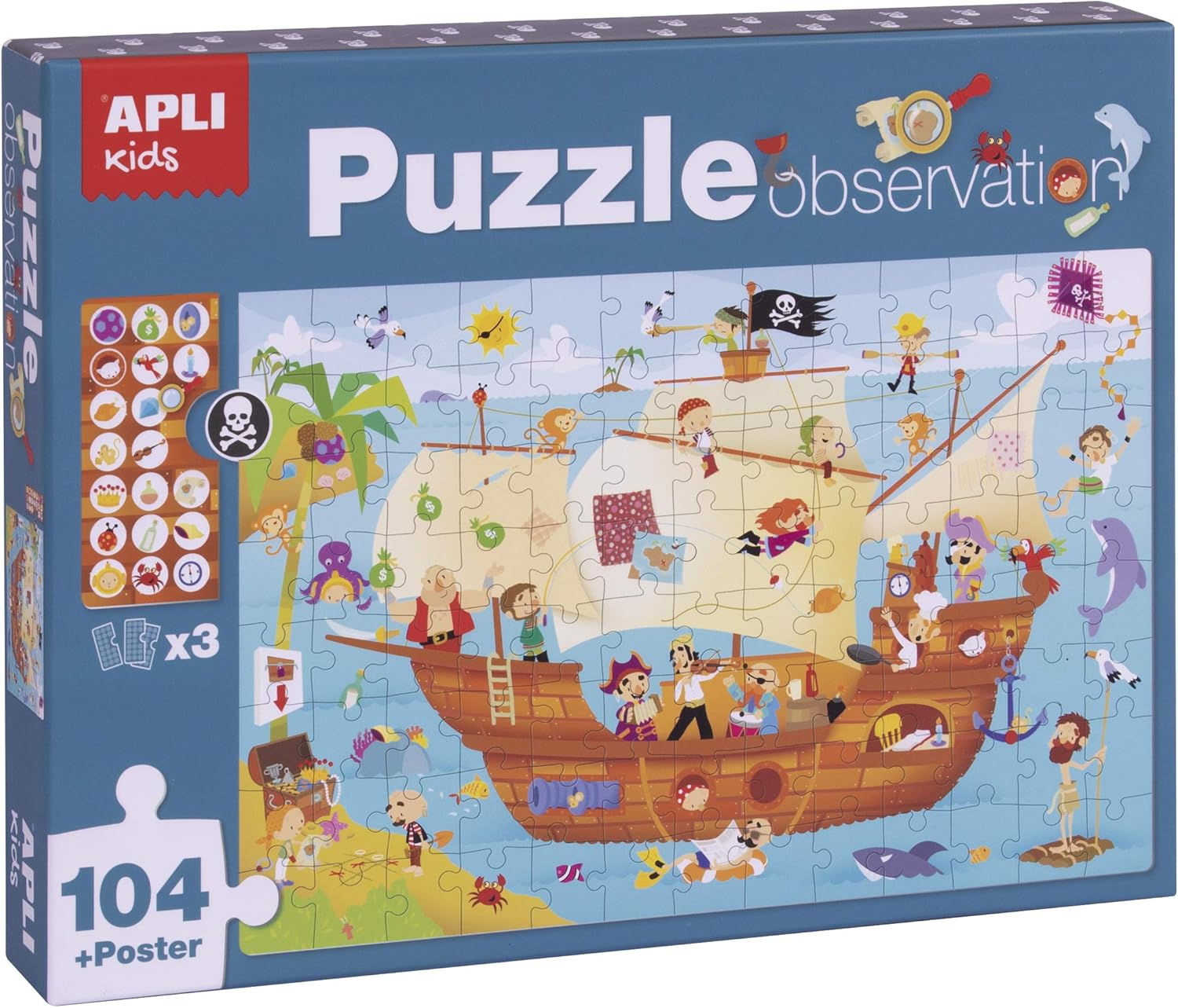 APLI Kids- Barco Pirata Puzle Observation, 104 Piezas, Multicolor (17917)