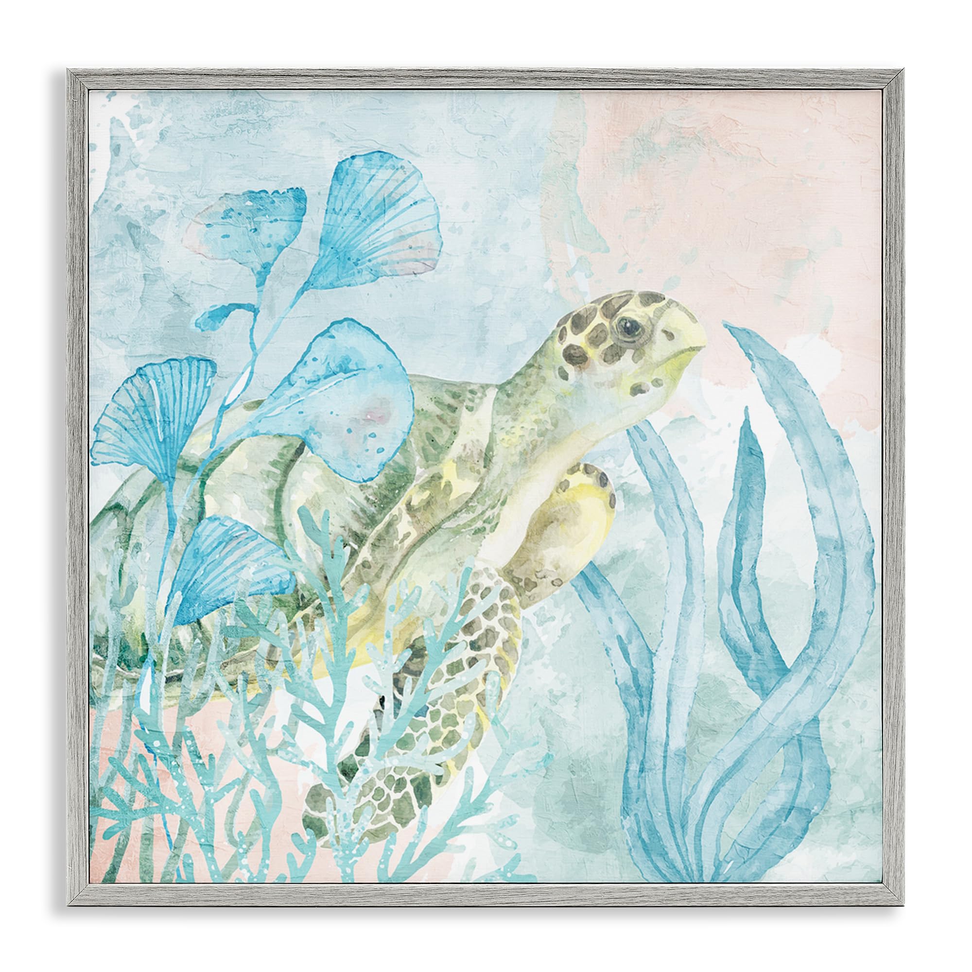 Stupell Industries Farmhouse Gray (Textured) 'Sea Swim Turtle'| Framed Giclee Art