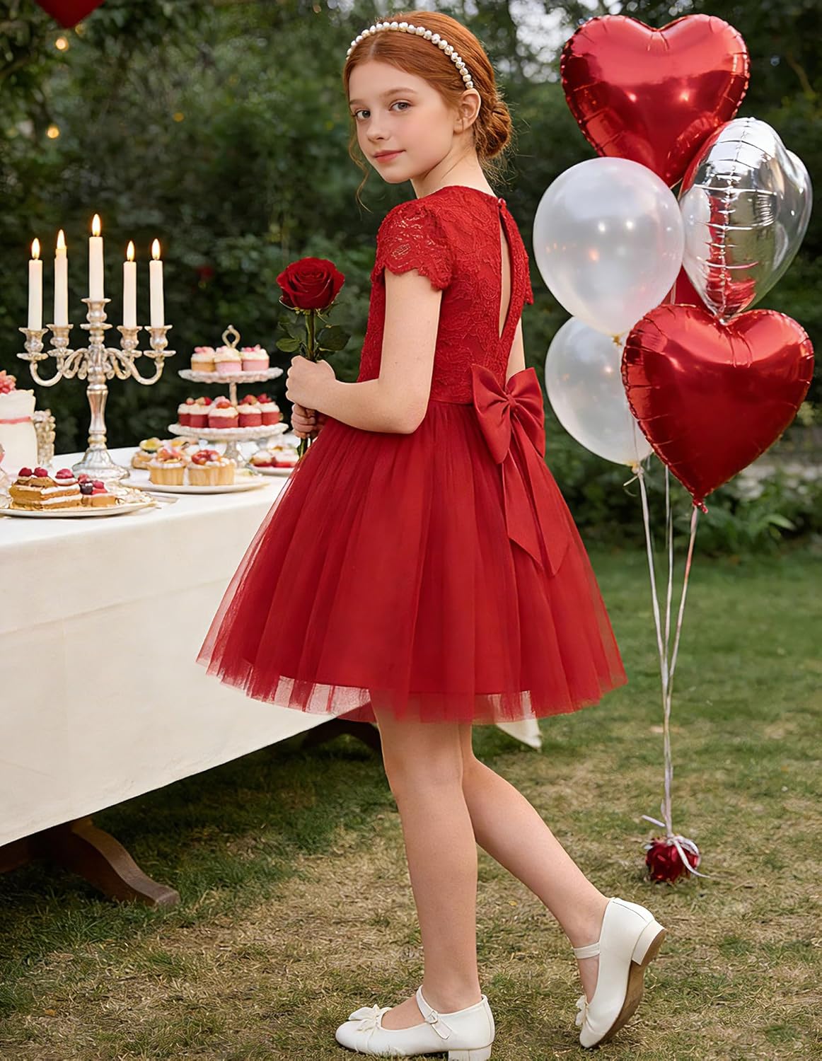 GRACE KARIN Flower Girl Dress with Big Bow,Kids Lace Tulle Princess Gown,Wedding Formal Birthday Party Pageant 5-10Y - Image 4