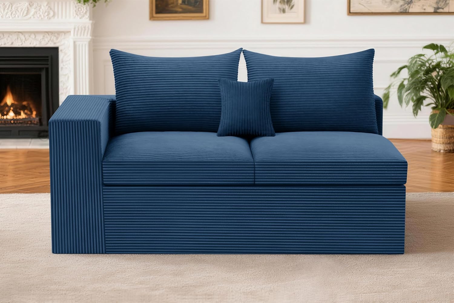 HABUTWAY Modular Sectional Loveseat Sofa, Cloud Boneless Couches for Living Room, Love Seat Sofa for Small Spaces, Floor Corduroy Sofa Couch, Comfy Foam Couch with Armrest & Pillow (Blue, 2-Seater)