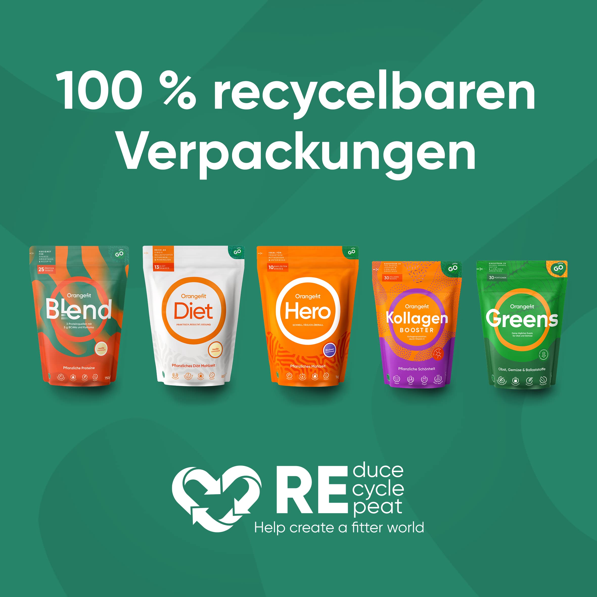 Orangefit Blend Mélange Poudre Proteine Vegan - Chocolat - 750g (25 shakes) - 3 Proteines Vegetales - Non Sucre - Avec BCAA et Curcuma