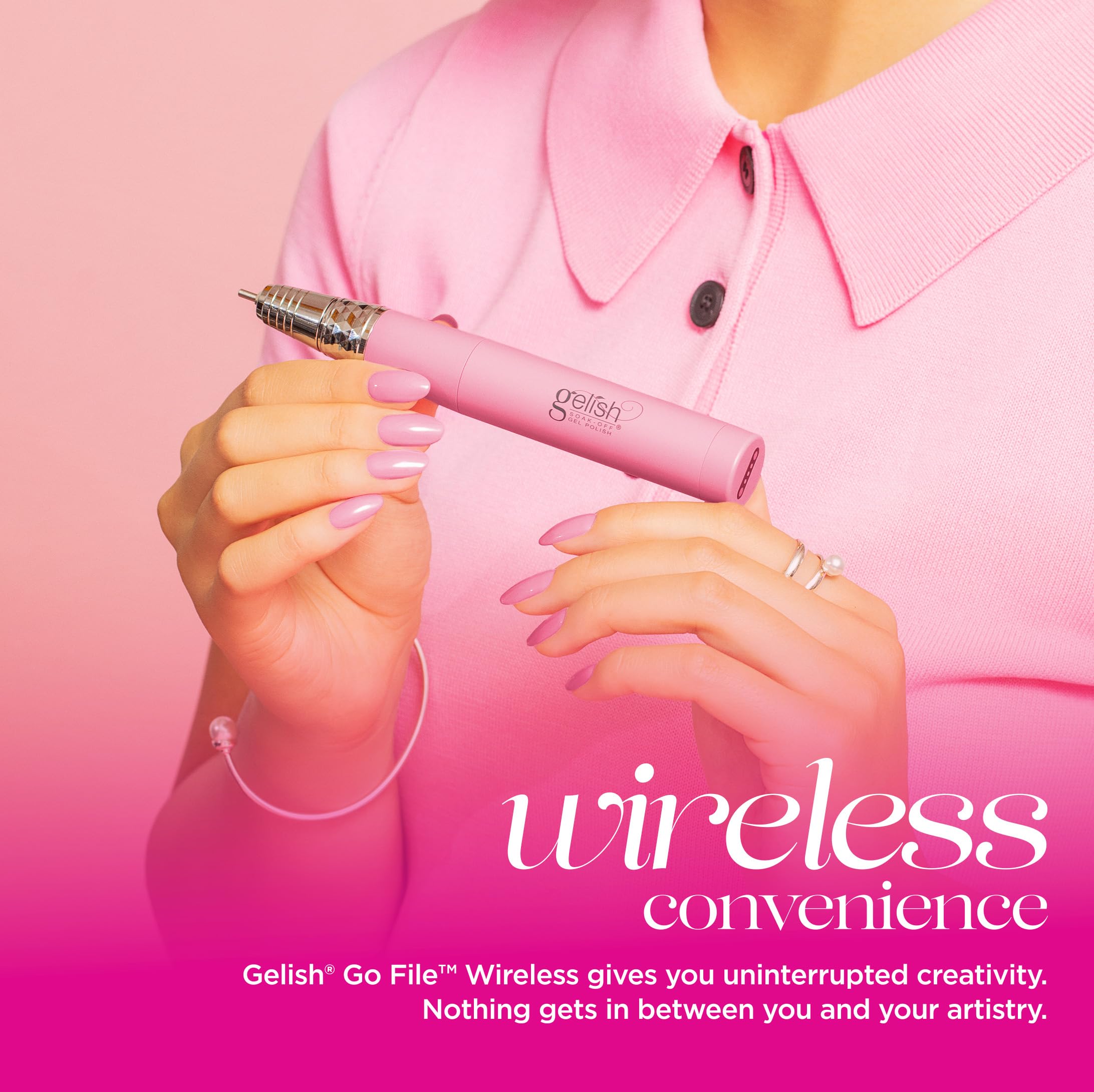 Gelish Go File - Lima per unghie elettrica ibrida wireless, 35.000 giri/min, professionale, senza fili, con dock di ricarica magnetica, senza controller, silenziosa, a basse vibrazioni per Mani e Pedi