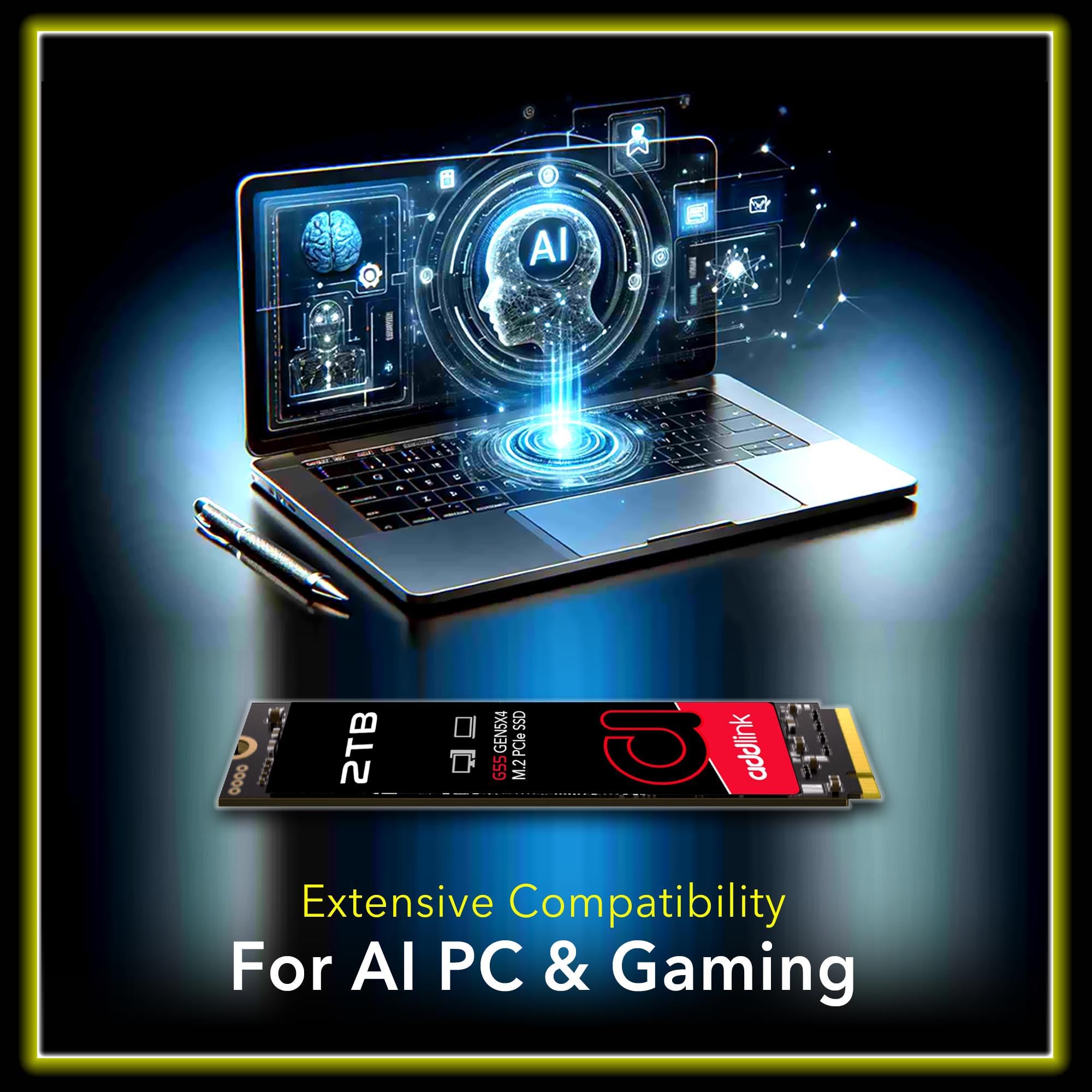 Addlink G55 2TB PCIe Gen5 NVMe M.2 SSD - Fino a 10.300 MB/s - Giochi, Fotografia, Editing Video & Design - Unità a stato solido interna (ad2TBG55M2P)