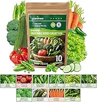 PLANTMEW 10 Non-GMO Heirloom Vegetable Seeds Pack: 2500+ Basil, Tomato, Cucumber, Carrot & More for Home Garden