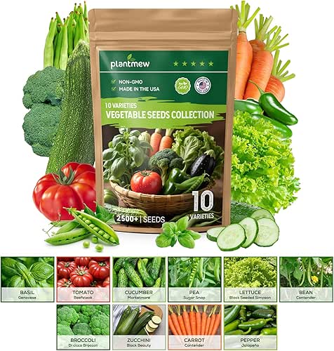 10 Vegetable Seeds Pack - Non GMO, Heirloom - Basil,