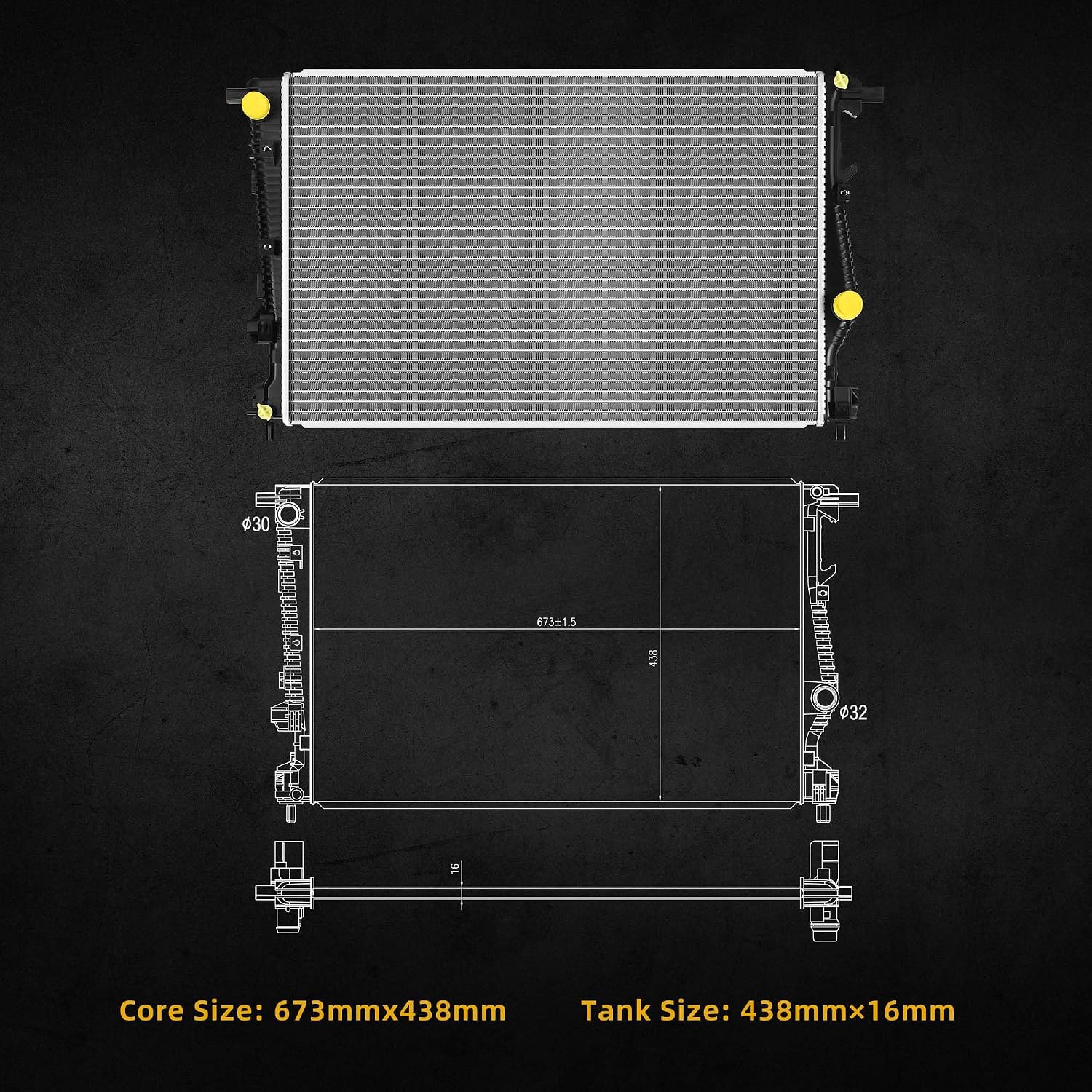 DWVO Radiator Complete Radiator Compatible with 2014 2015 2016 2017 2018 Jeep Cherokee L4 2.4L V6 3.2L, Compatible with 2015-2017 Chrysler 200 L4 2.4L V6 3.6L, CU13400