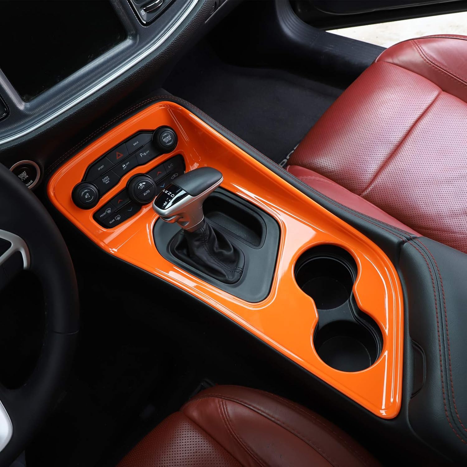 JeCar Interior Trim Gear Shift Panel Cover ABS Decoration Trim Interior Accessories Compatible with Dodge Challenger 2015-2023, Orange