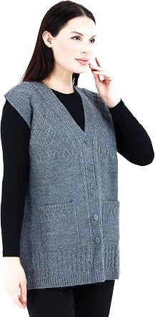 Fresh&Fashion | Women's V-Neck Button Pocket Knitted Wool Knitwear Mother Short Vest