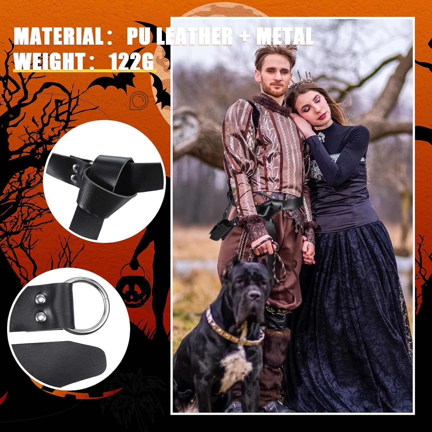 Halloween Medieval Leather Sword Frog with Belt, Sword Holder Rapier Scabbard Knight Leather Belt for Men Women Assassin Warrior Halloween Costume Cosplay Accessory - Image 4