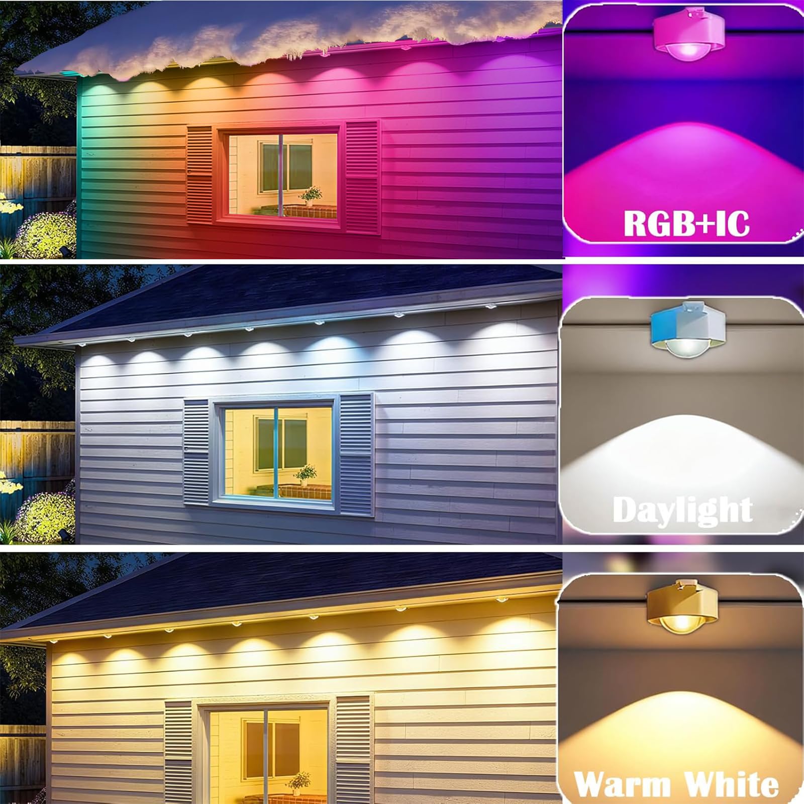 iYogaled Permanente Außenleuchten, 30,5 m, intelligente RGB-LED-Außenleuchten, Farbwechsel, Trauflichter mit 63 Szenenmodi, IP67 wasserdicht, permanente Urlaubslichter für den Außenbereich, App,