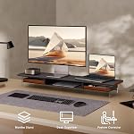 Support de moniteur en acrylique FENGE à 2 niveaux avec tiroirs en bois massif, support d'ordinateur de 42,5 pouces pour deux moniteurs de 27 pouces, organisateur de bureau pour PC, ordinateur portable, imprimante, TV noir