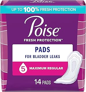 Poise Incontinence & Postpartum Pads for Bladder Leaks, 5 Drop Maximum Absorbency, Regular Length, 14 Count, Packaging May Vary