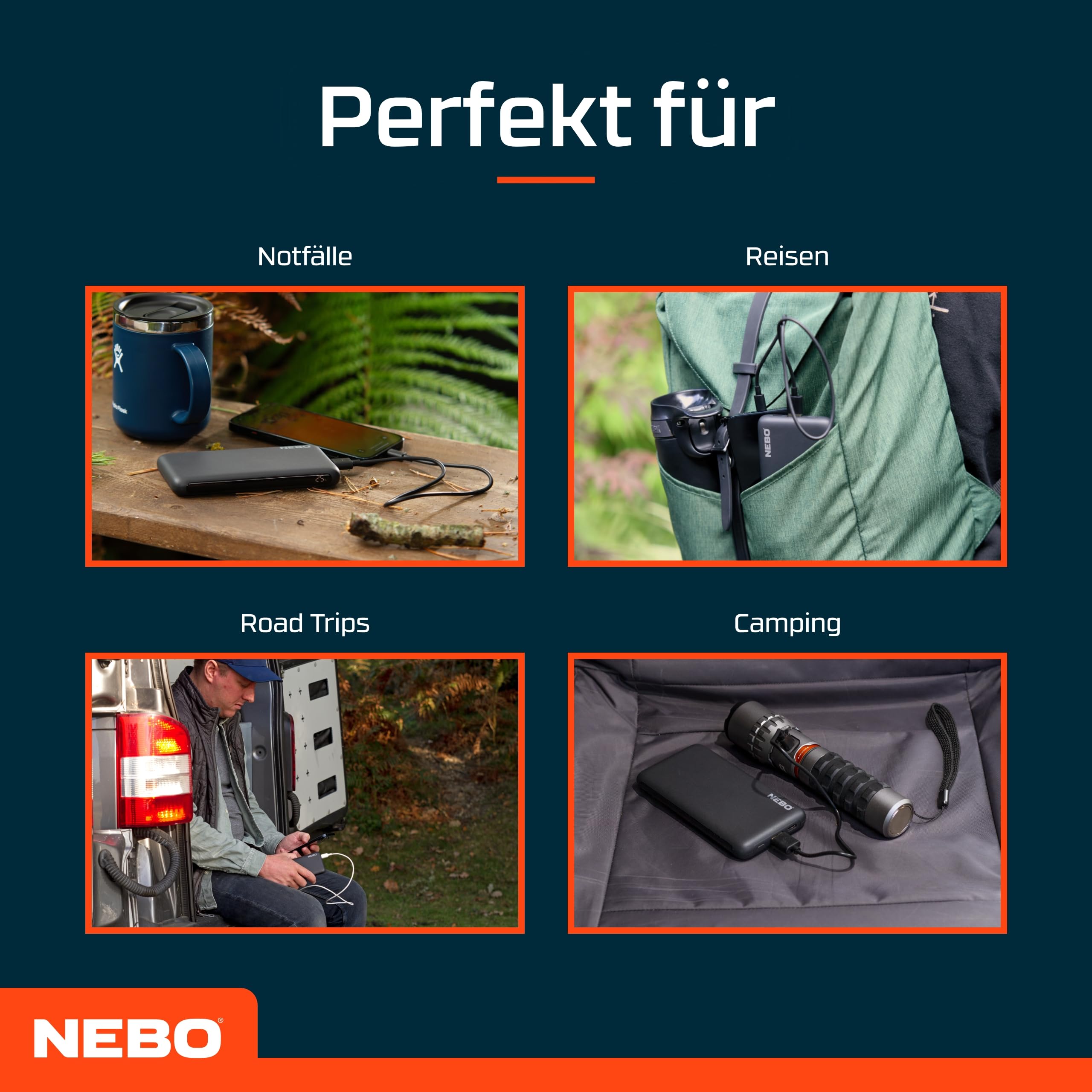 NEBO 10k Powerbank, przenośna bateria zewnętrzna z szybkim ładowaniem, ładowarka do telefonu USB-C (pojemność 10 000 mAh, z przewodem)