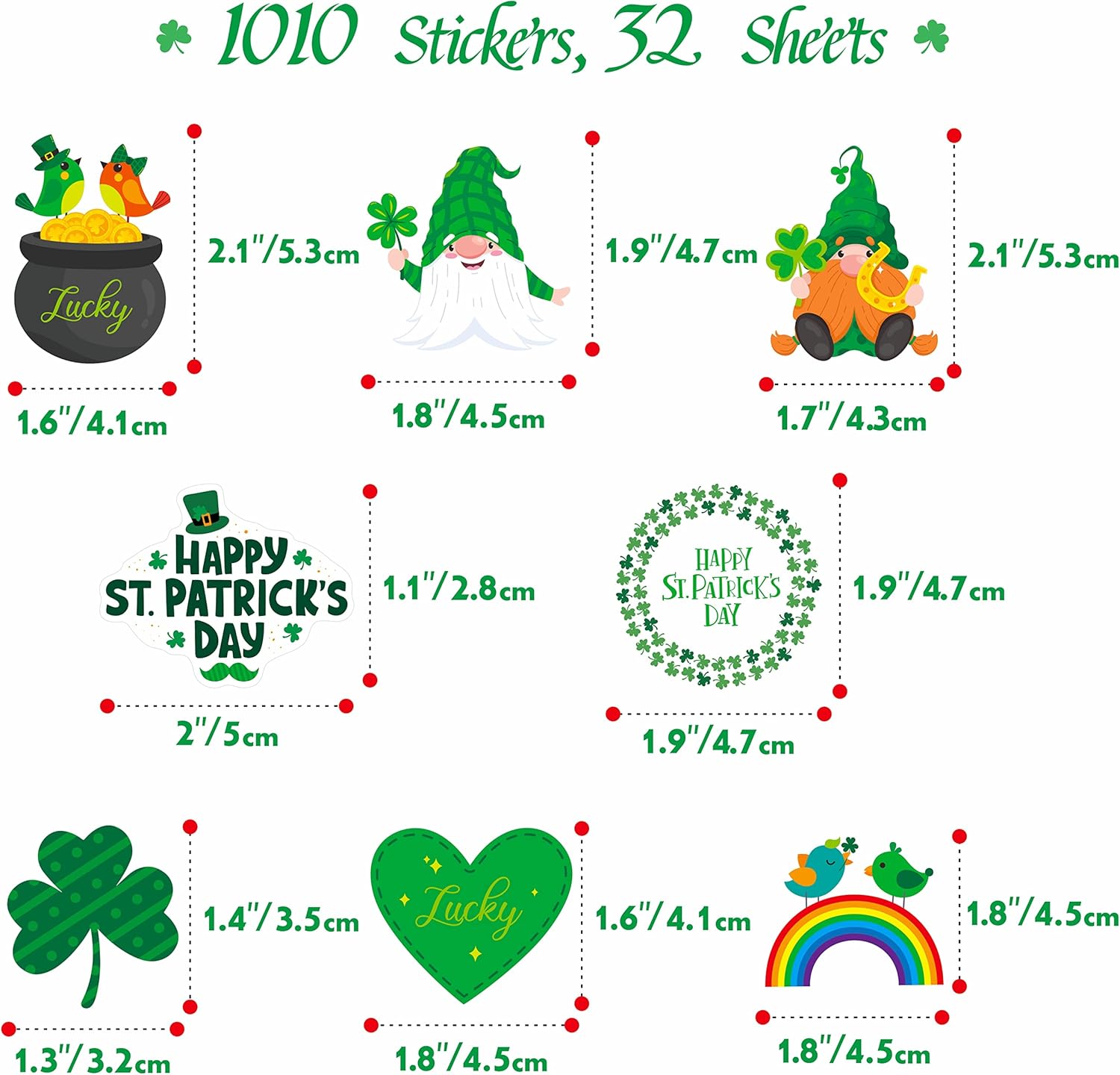 1010 PCS St. Patrick’s Day Stickers, 280 Designs Shamrock Irish Leprechaun Peeking Stickers Saint Patty Holiday Decoration for Holiday Decals Party Supplies Reward Gifts (32 Sheets)