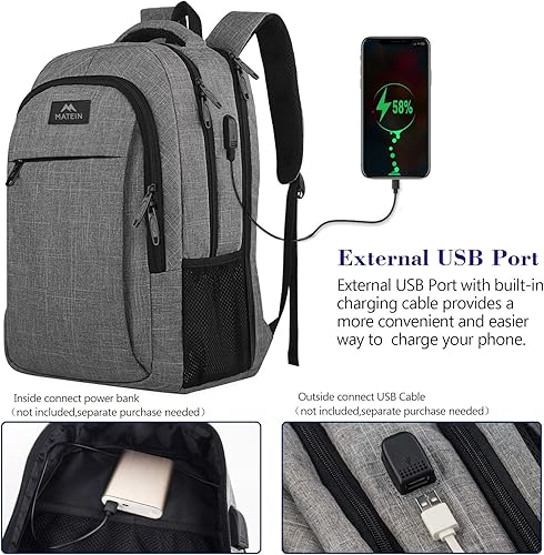 Miniatura 126 de MATEIN - Mochila empresarial para laptop de 15.6 pulgadas, mochila de viaje con puerto de carga USB, resistente al agua, para trabajo, universidad