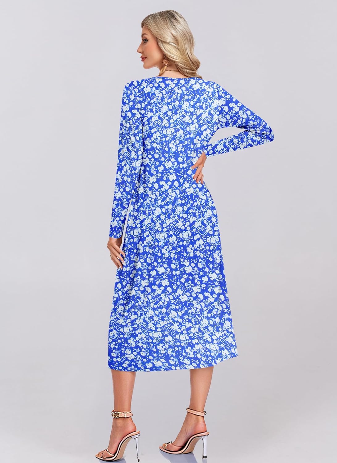 MOLERANI Women's Long Sleeve Maxi Dress with Pockets - Casual, Knit, Loose, Button, Crew Neck, Lightweight(XS-3XL) - Image 4