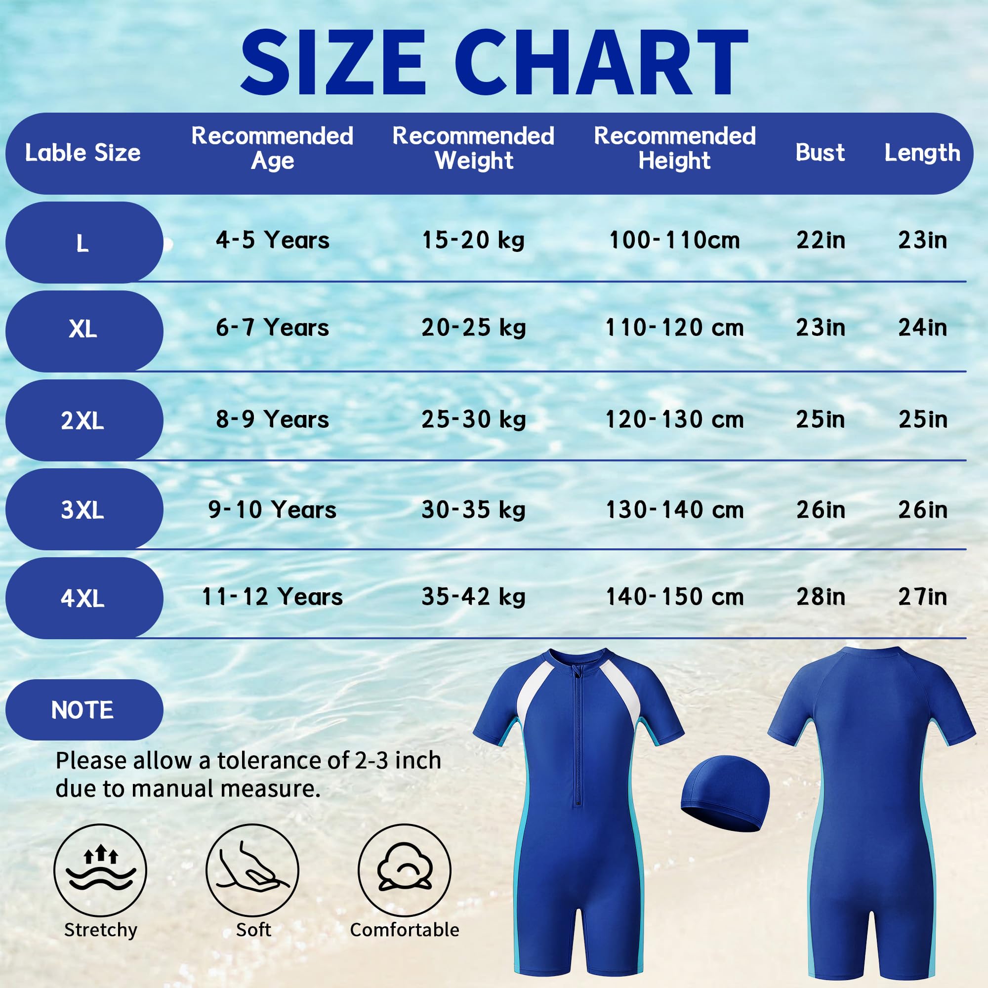 Maillot de Bain Fille et Garçon, Combinaison de Natation Une Pièce à Manches Courtes avec Fermeture Éclair+Bonnet, Enfant Costume de Bain pour Piscine et Plage Été, 4-12 Ans