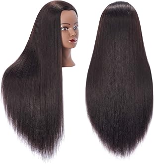 Hairingrid 26"-28" Mannequin Head Hair Styling Training Head Manikin Cosmetology Doll Head Synthetic Fiber Hair and Free Clamp Holder (Yaki-Black)