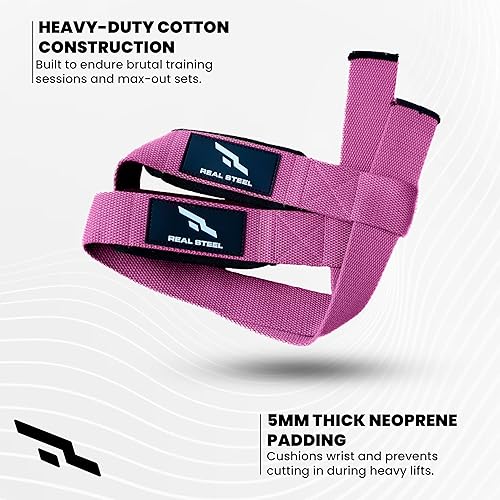 Miniatura 5 de Correas de muñeca de acero real para levantamiento de pesas, culturismo, levantamiento de potencia, entrenamiento de fuerza y peso muerto, neopreno