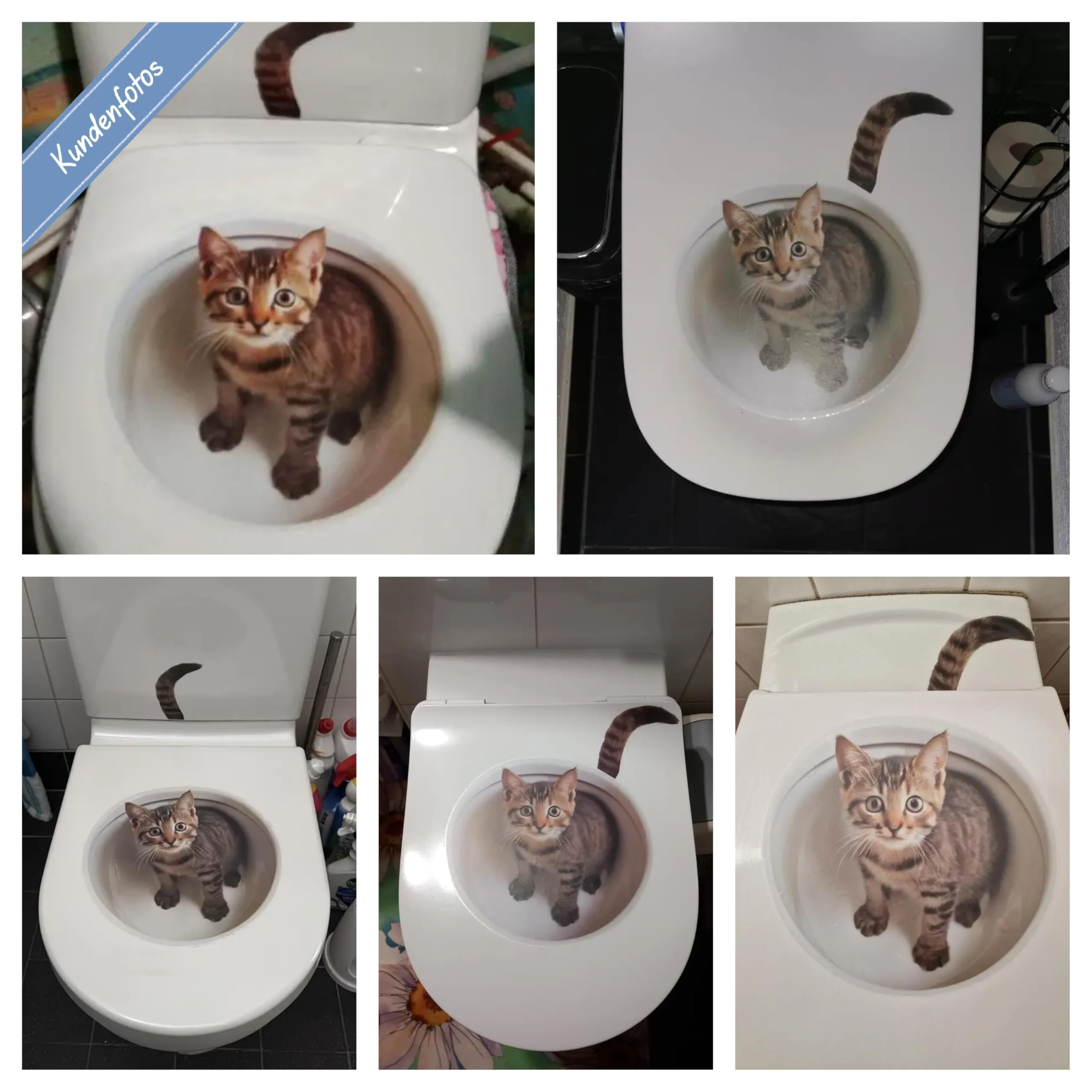 Wandsticker4u - Naklejka na deskę sedesową kot 3D śmieszna I śmieszny kot naklejka WC dekoracja łazienki wodoodporna I dekoracja WC dla gości naklejka tatuaż ścienny