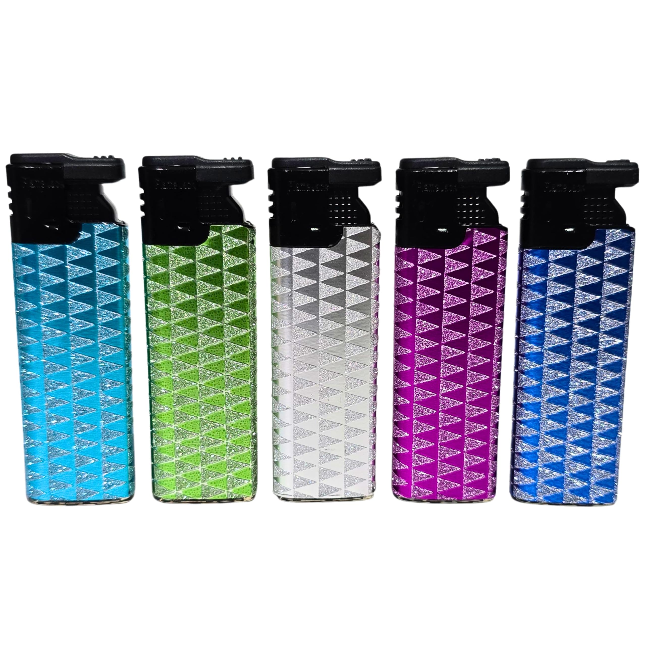 Zactly Multicolor - 5 X Flamejack Colourful Windproof Dustproof Jet Lighters Really Powerful – Limited Edition (Triangle Glitter)