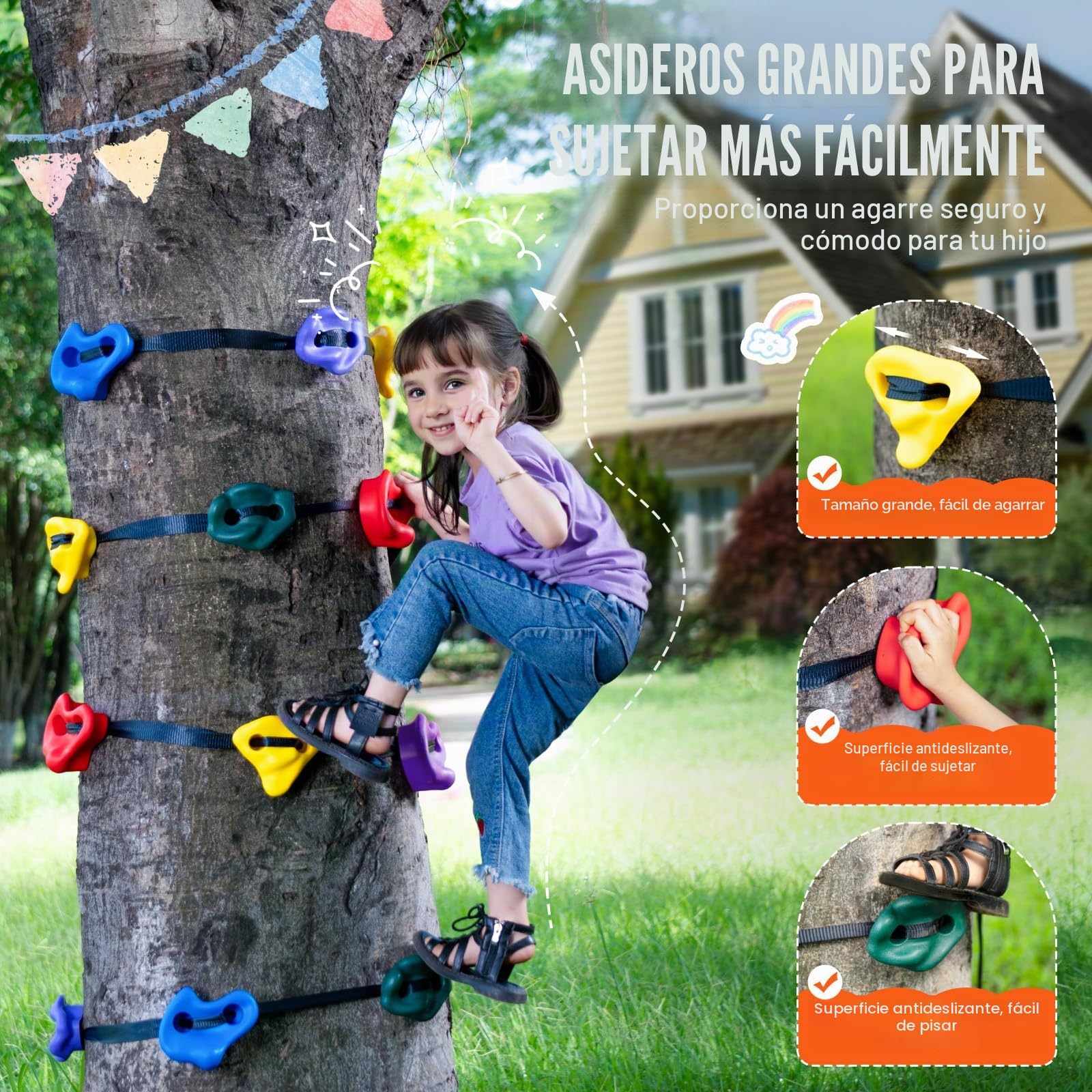 VEVOR Kit de Escalada de árboles Ninja, 12 presas para trepar árboles y 6 Correas de trinquete, Rocas de Escalada Grandes para niños y Adultos, Formas
