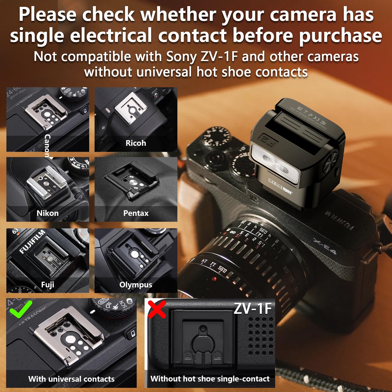 F2 Mini Camera Flash 2.4GHz Wireless Off-Camera Flash for Canon/Sony ZV1/Fuji/Nikon/Ricoh Gr3/Digital Camera/Hot Shoe Flash for DSLR Camera/Magnetic Base & 10m Remote Control(Black).