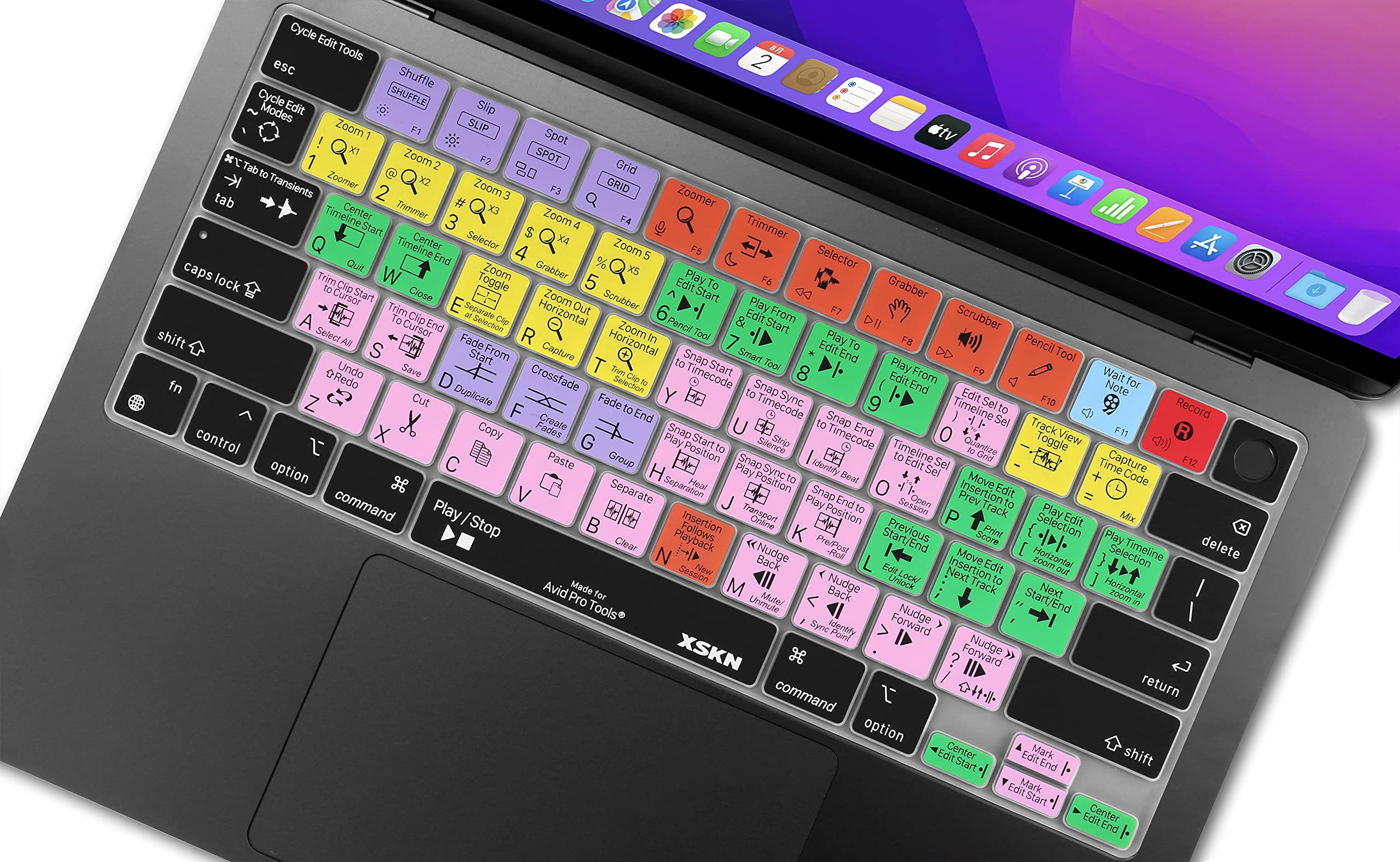 XSKN AVID Pro Tools Shortcuts Design Silicone Keyboard Cover Skin for Apple M2 Chip MacBook Air 13.6 inch with Touch ID ( Model A2681 ) US Version