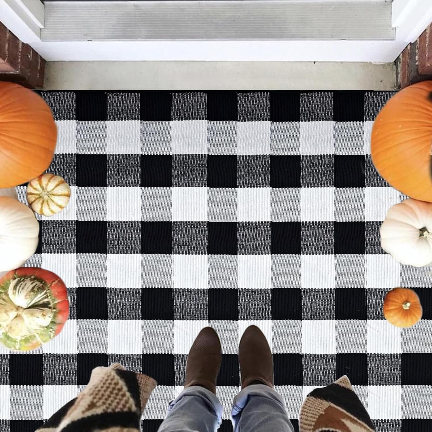 Buffalo Plaid Rug 47.2x70.8 Inches Black and White Checkered Rug Washable Doormats Indoor Outdoor Rugs for Front Porch, Kitchen Entryway, Patio, Bathroom