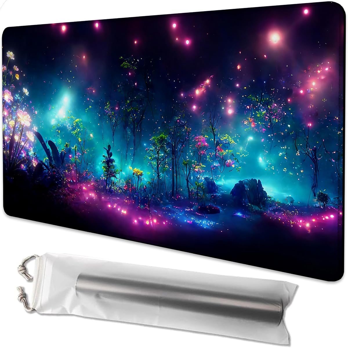Playmat for MTG Pretty Purple Fluorescence Magic Play Mat 24x14 Inch Card Game Mat for Magic The Gathering TCG PTCG Playmat with Free Storage Bags Non-Slip Backing and Stitched Edge