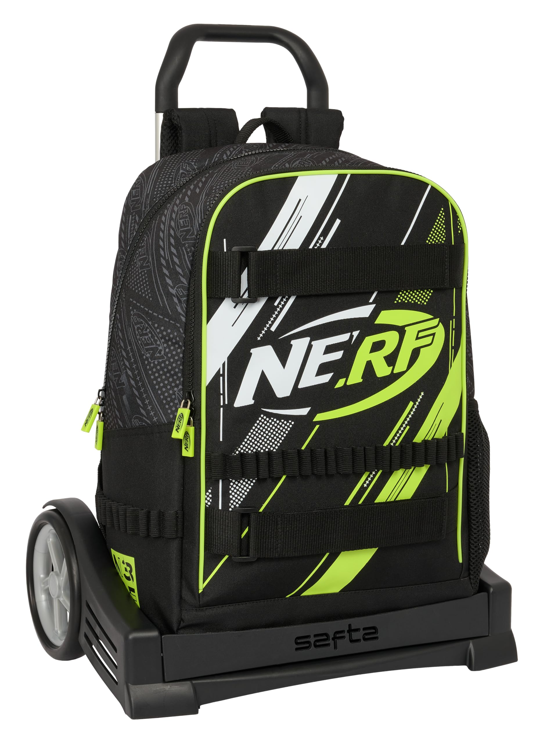 Safta NERF GET READY - Mochila Escolar, con Carro Evolution Incluido, Ideal para Niños de Diferentes Edades, Cómoda y Versátil, Calidad y Resistencia, Color Negro