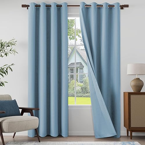 Miniatura 20 de Cortinas texturizadas de lino 100% opacas de 84 pulgadas de largo, juego de 2 paneles para sala de estar, dormitorio, cortinas opacas con ojales en