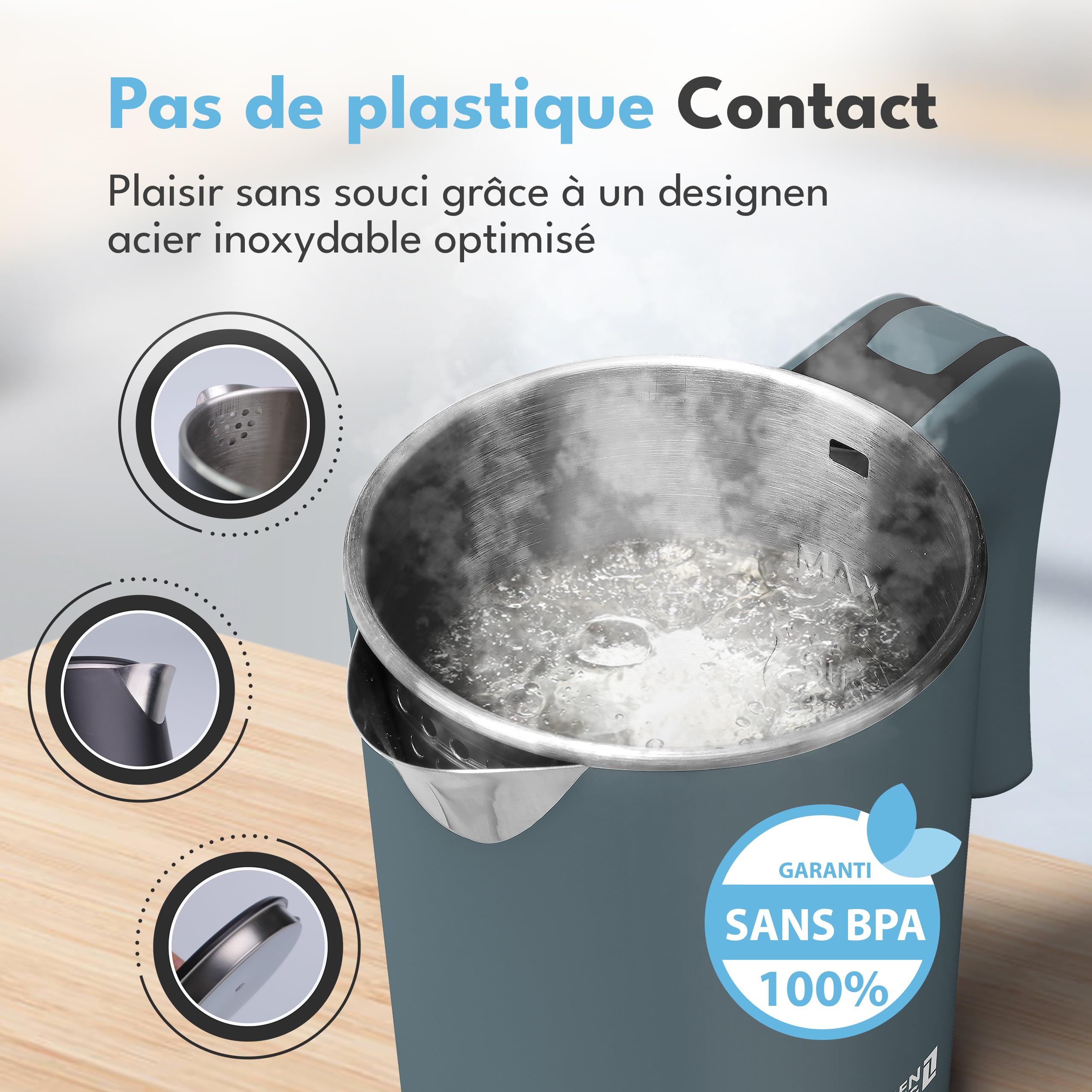 Mini bouilloire électrique en acier inoxydable 500ml 600W voyage blanc noir