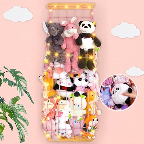 Unicorn Castle Almacenamiento de animales de peluche, organizador de almacenamiento de juguetes de felpa de madera, hamaca para guardar espacio para