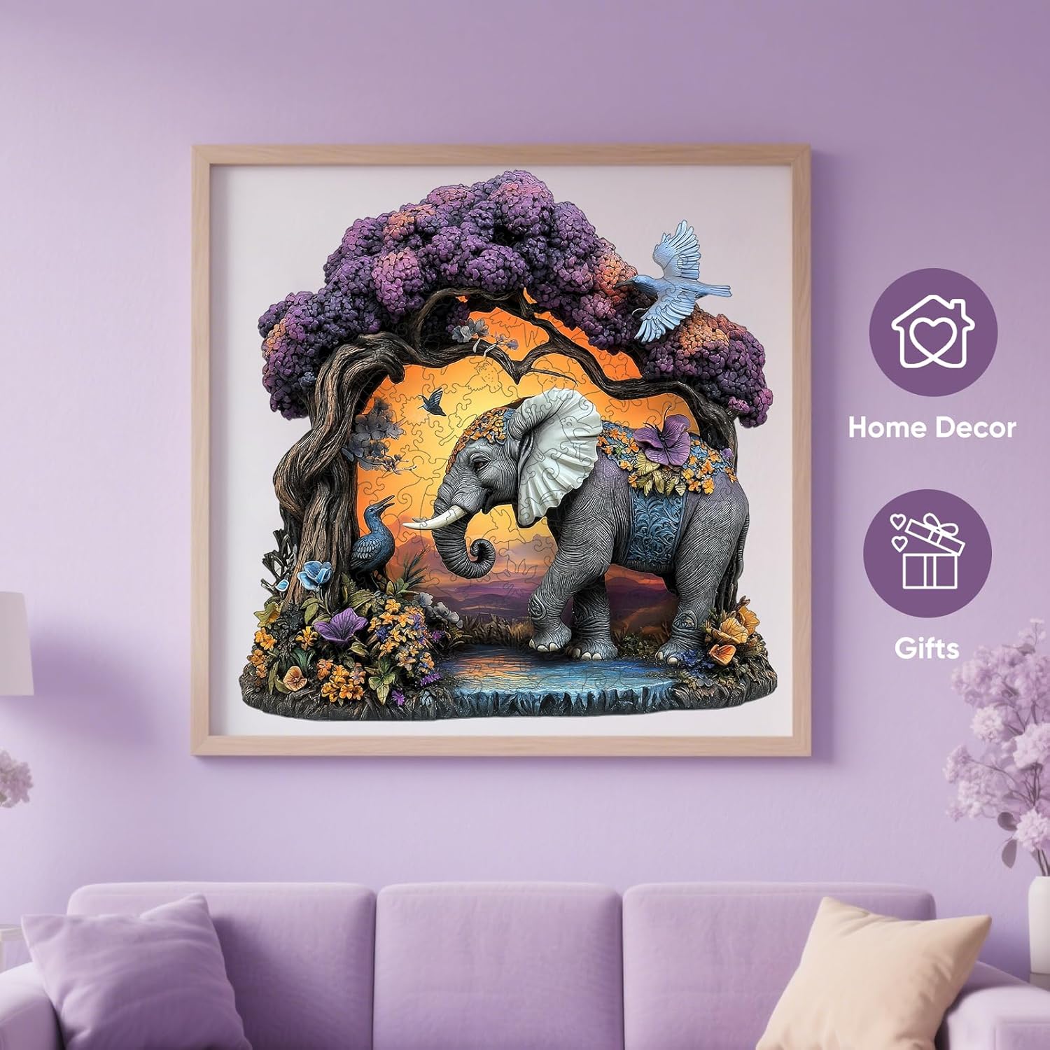 Mys Aurora Wooden Puzzles for Adults, Elephant Jigsaw Puzzles 500 Pieces, Unique Shaped Puzzle for Adults and Kids, Birthday Gift Family Game 16.5 x 16.9 Inch