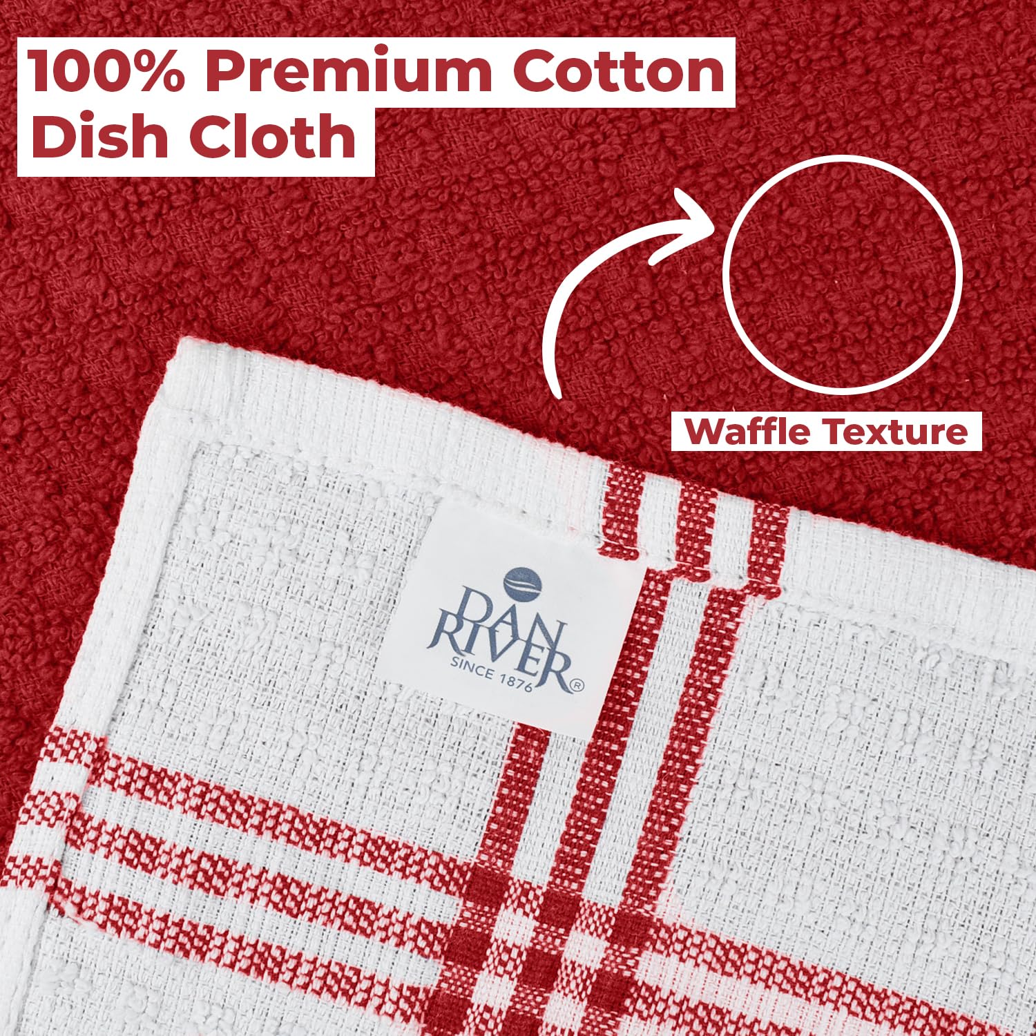 Dan River Paños de Cocina para Cocina, paños de Cocina 100% algodón, paños de té para Cocina, Toallas de Secado de Platos, Ropa para Lavar Platos, paños de Cocina para Platos, 12 x 12 Pulgadas
