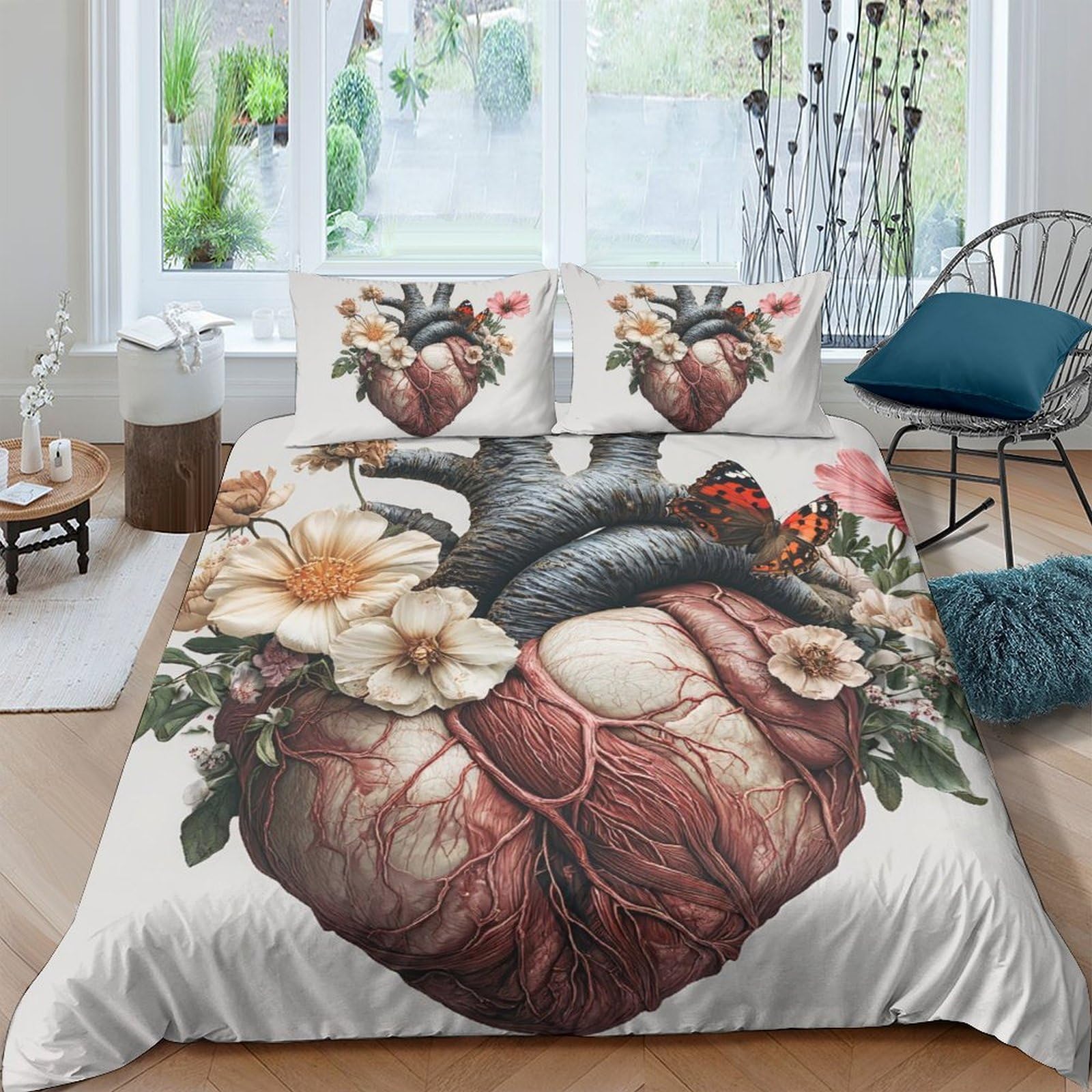Ctjqhvkz Style-4 3D Printed Anatomical Heart Fitted Sheet Microfiber Floral Butterfly Bed Cover For Bedroom Guest Room Decor Single（135X200cm）
