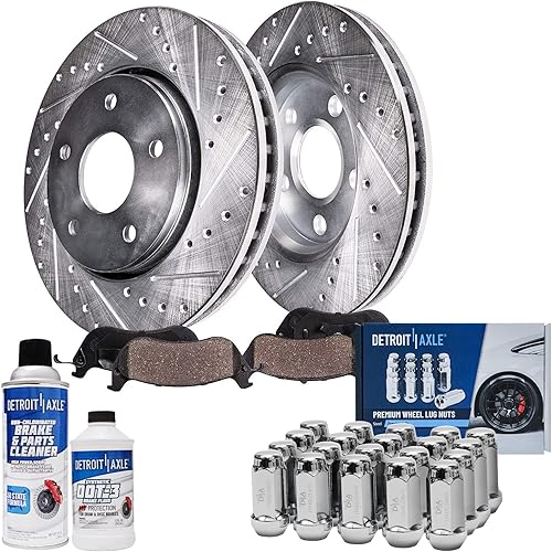 Miniatura 28 de Detroit Axle - Kit de freno delantero para Ford Explorer Mercury Mountaineer 2002-2005 Bujes de rodamiento de rueda perforados y ranurados rotores